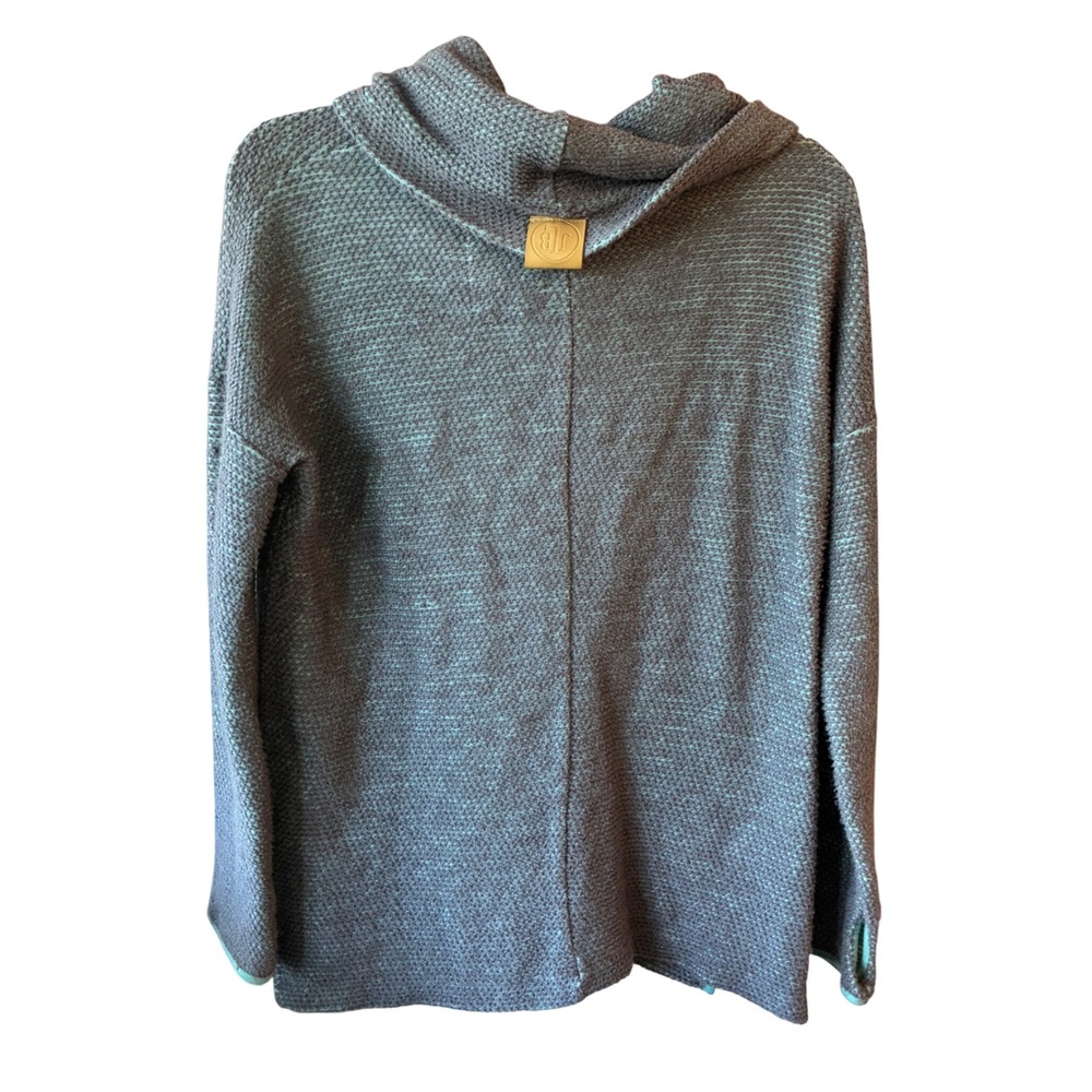 Jadelynn Brooke Cowl Neck Sweater Womens Small Grey Turqoise Lagenlook Granola - Picture 5 of 8